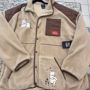 Disney Winnie the Pooh Beige Sherpa Shirt Jacket with Brown Accents